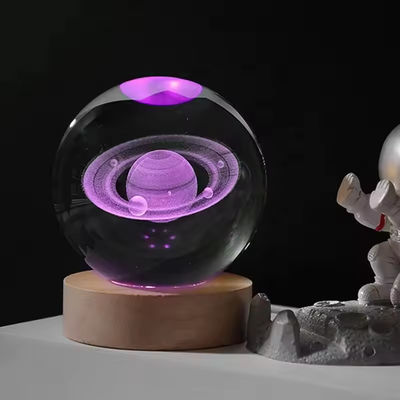 Renkli Işık Dekorasyon USB Parlak 3D Sanat Kristal Top Cam Gece Işığı Masa Lampası