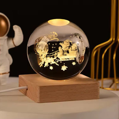 Ahşap USB Güçlü LED Işık Kristal Top Heykel Sanat Stand Masa Dekorasyonları