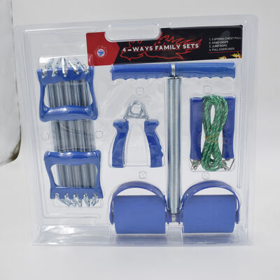 Çok fonksiyonel Fitness Set Spring Foot Pedal Resistance Band Ahşap Eldiven Atlama İp Yakalama Güçlendirici Ve Kas Eğitimi Dört Parça Set