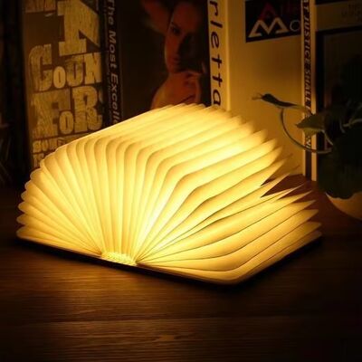 Okuma Kitabı Şekli Işık Özel Taşınabilir LED Kitap Işığı USB Şarjlı Katlanabilir Kitap Işığı Ahşap Kapak Gece Işığı