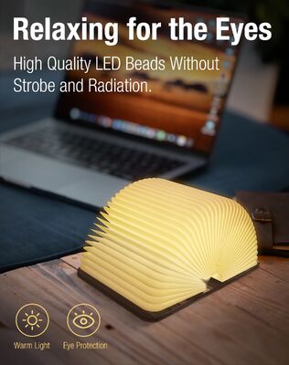 Okuma Kitabı Şekli Işık Özel Taşınabilir LED Kitap Işığı USB Şarjlı Katlanabilir Kitap Işığı Ahşap Kapak Gece Işığı