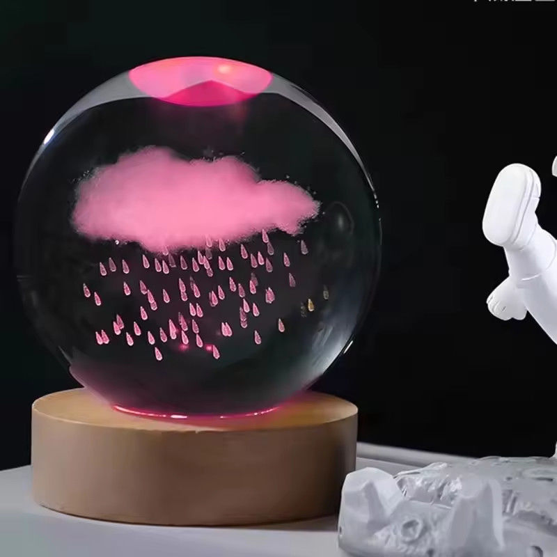 Renkli Işık Dekorasyon USB Parlak 3D Sanat Kristal Top Cam Gece Işığı Masa Lampası