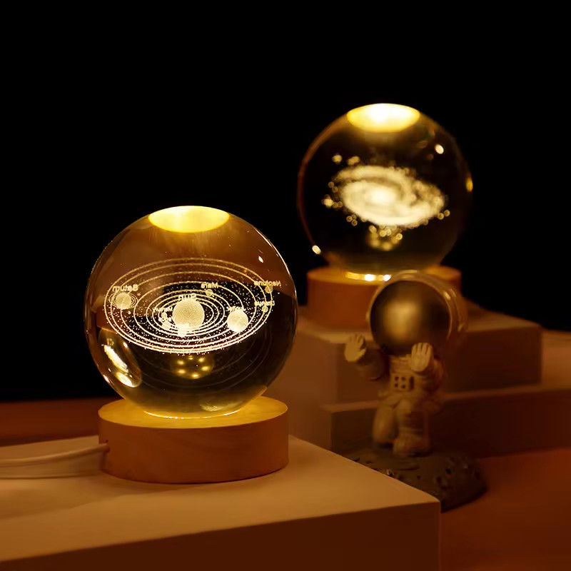 Kristal lamba USB Parlak 3D Sanat Kristal Top Parlak Cam Gece Işık Masa Lambası