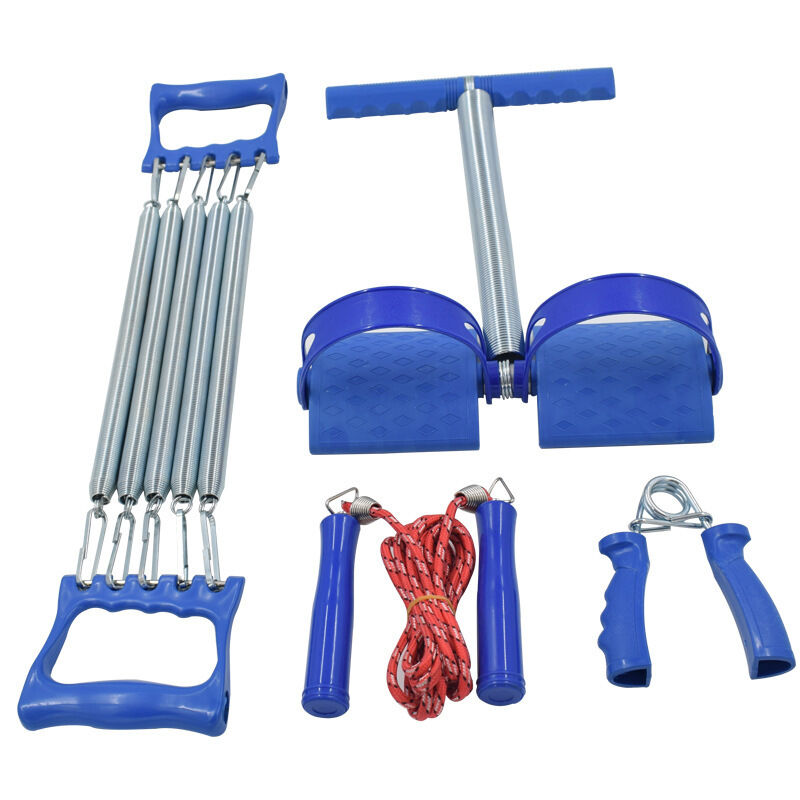 Çok fonksiyonel Fitness Set Spring Foot Pedal Resistance Band Ahşap Eldiven Atlama İp Yakalama Güçlendirici Ve Kas Eğitimi Dört Parça Set